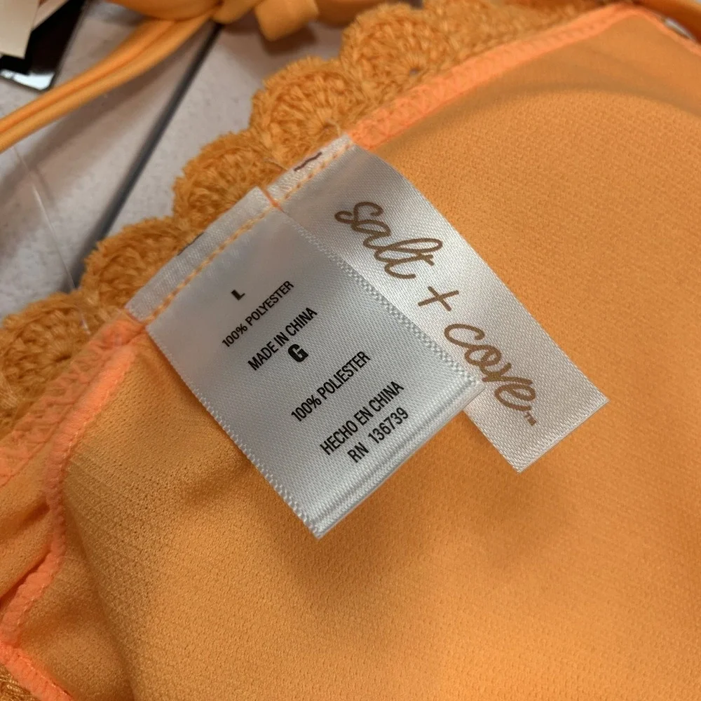 Salt & Cove Junior's Swim Bikini Top L Orange Crochet String Boho Beach
